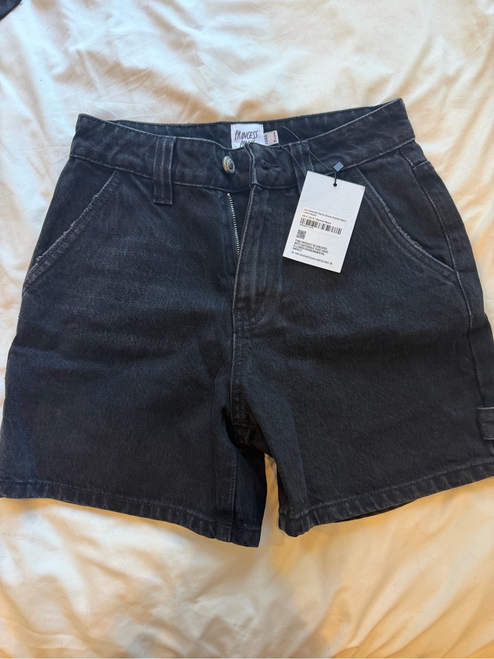 Princess Polly Lou Carpenter Denim Shorts Washed Black